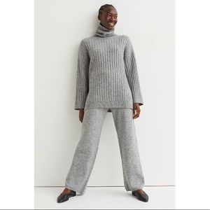 Gray Rib Knit Matching Sweater Set